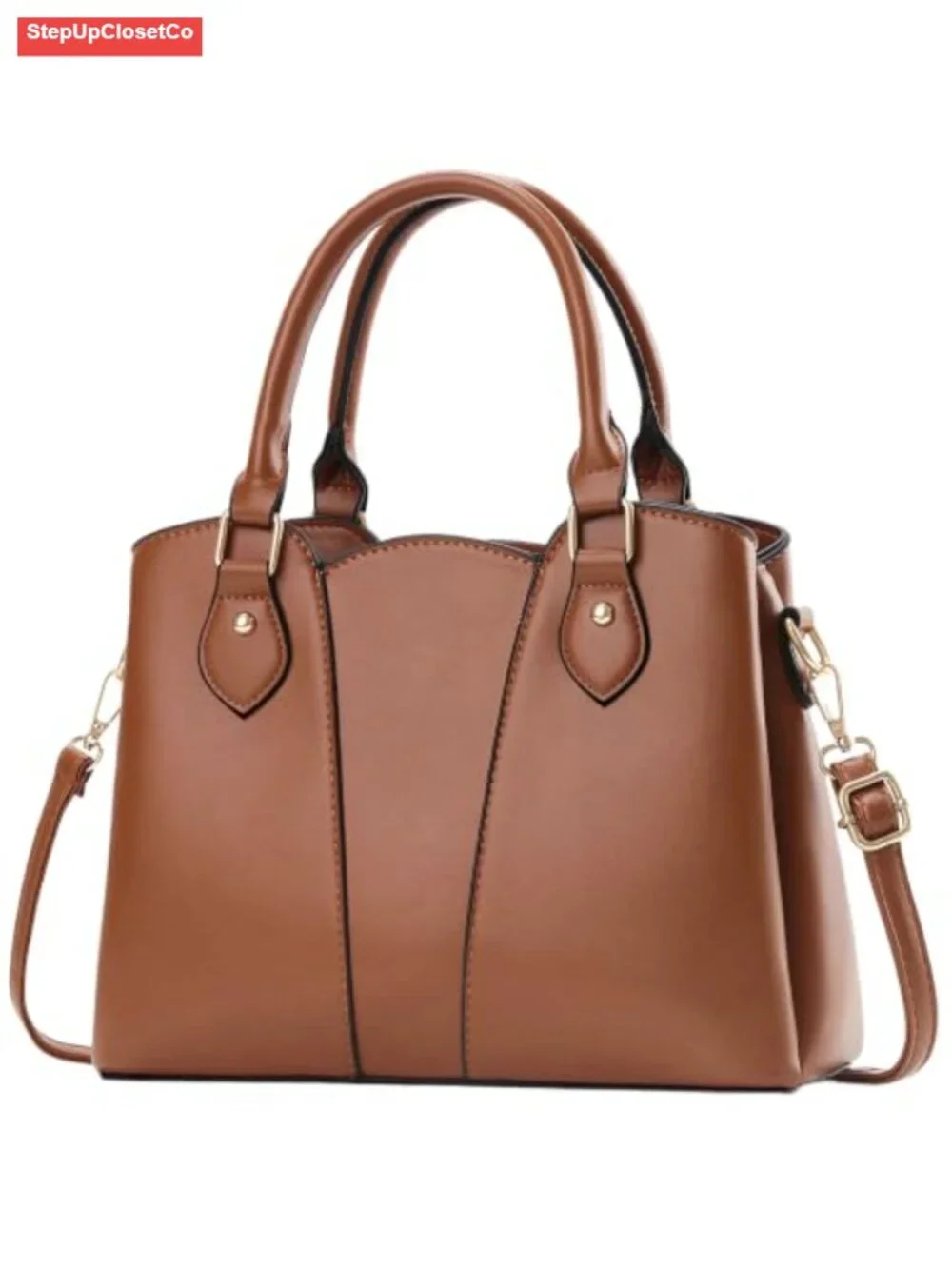 Vegan Leather Crossbody Satchel Tote Handbag with Zipper, Adjustable Strap
